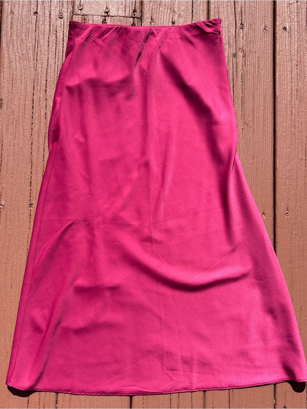 Forever 21 S Fuchsia Pink A-Line Midi Satin Silky Skirt
